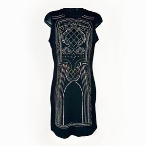 Art Deco Geometric Studded Black Dress Party Cocktail Holiday Glam LBD
